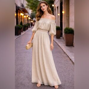NWT ASOS DESIGN Tan Boho Maxi Dress – Sheer Sleeves – US 4 Tall